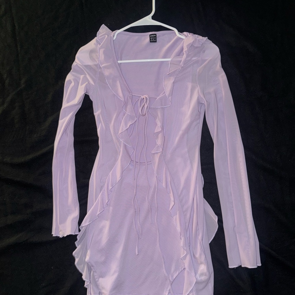 Lavender Ruffle Mesh Mini Dress - Picture 3 of 3